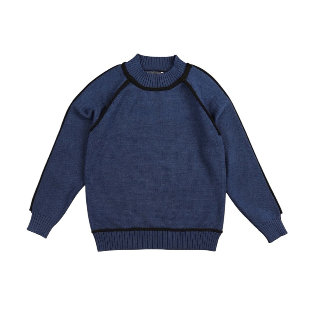 Belati Boys Sweater Size 8 Blue Piping Trim Knit Pullover Crew Neck Preppy